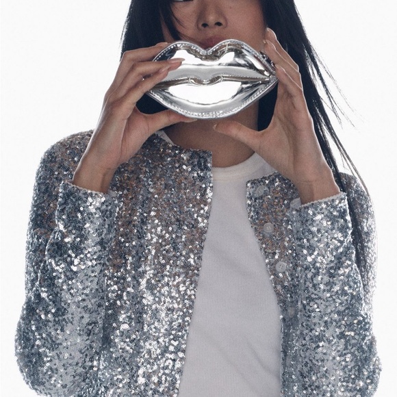 NWT new Anthropologie shiraleah silver lips mini bag purse crossbody chain - Picture 6 of 17